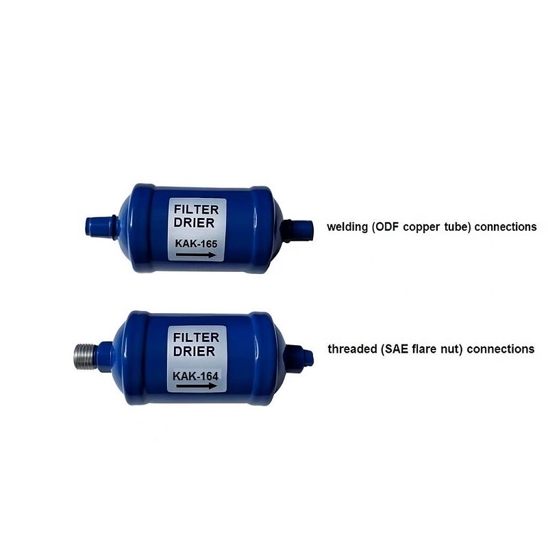 KAK liquid line filter driers with welding and threaded connection options for HVAC/R systems