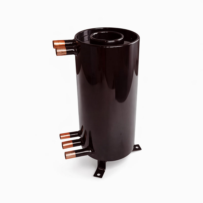 Tube in shell heat exchanger with cylindrical steel shell and copper tube connections