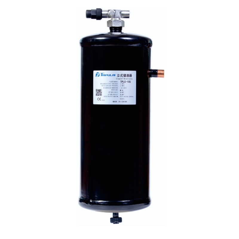 Vertical HVAC liquid receiver for refrigeration and air conditioning systems