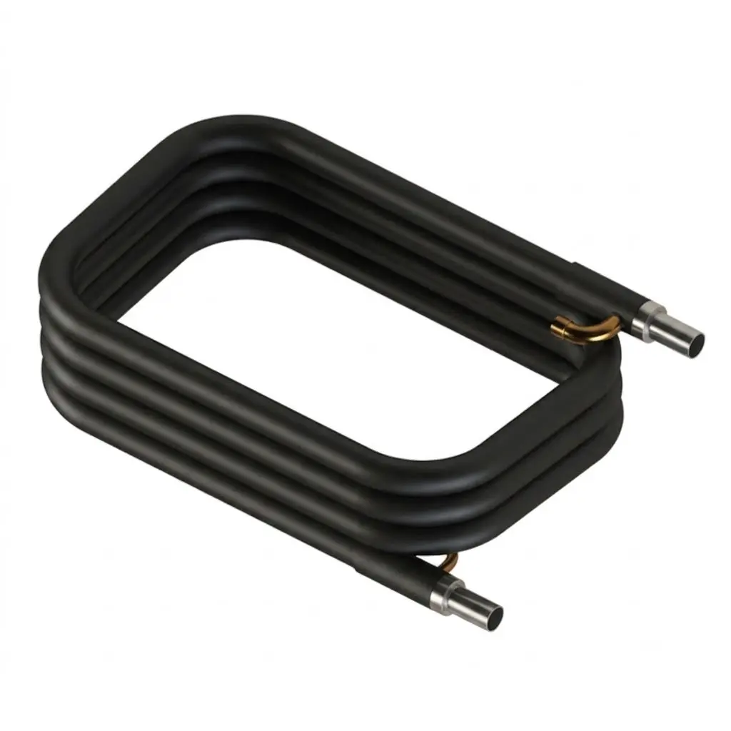 Marine coaxial heat exchanger with anti-corrosion titanium inner tube and heavy-duty carbon steel outer shell.