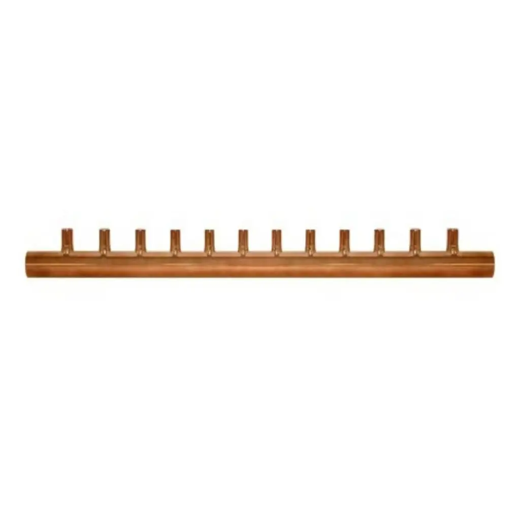 Extruded copper header manifold with pulled collars for HVAC refrigeration distribution