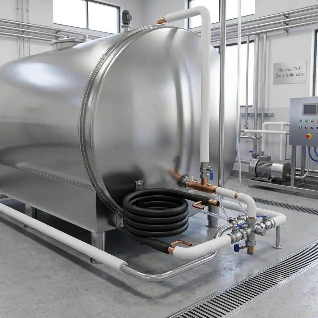 Food-grade coaxial tube coil heat exchanger for raw milk cooling and dairy pre-chilling