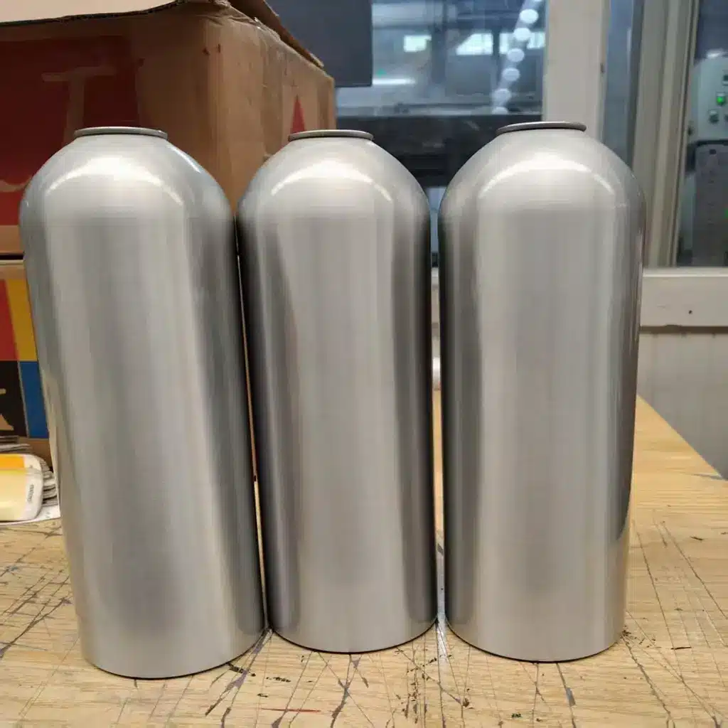 Three industrial high-pressure seamless aluminum aerosol cylinders with standard 74mm diameter